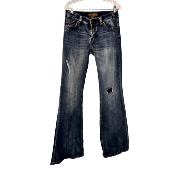 Rock & Roll Denim - Rock & Roll  cowboy Womens Distressed Bootcut Jeans Size 30 Blue Denim With Ripp